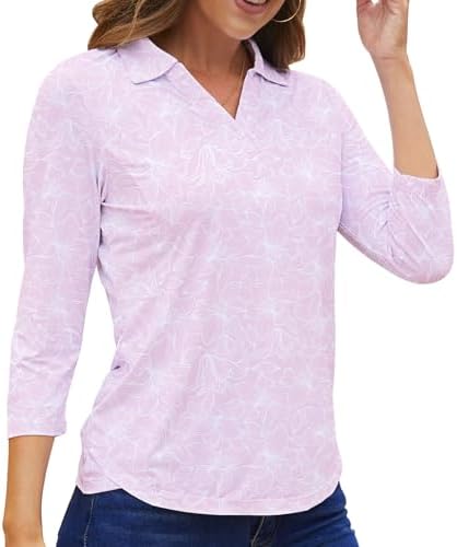 3/4 Sleeve Golf Polo UPF 50+ in Pink Flowers