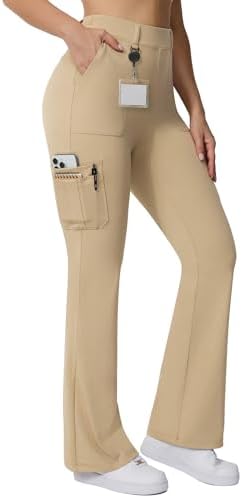 Cargo Flare Leggings with 6 Pockets in Khaki Tan