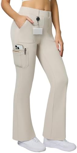 Cargo Flare Leggings with 6 Pockets in Khaki