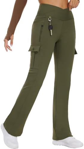 Flare Leggings with 5 Pockets in Army Green