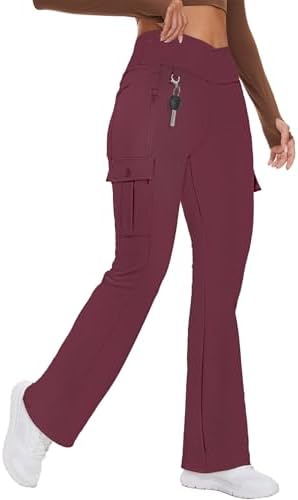Flare Leggings with 5 Pockets in Wine Red