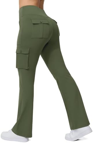 Flare Leggings with 6 Pockets in Army Green