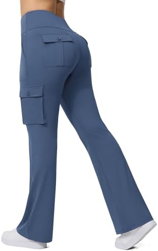 Flare Leggings with 6 Pockets in Denim Blue