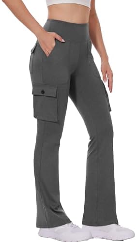 Flare Leggings with 6 Pockets in Heather Grey