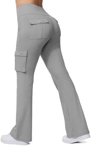 Flare Leggings with 6 Pockets in Light Gray
