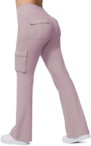 Flare Leggings with 6 Pockets in Purple Pink