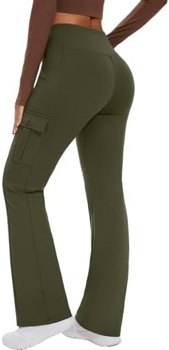 Fleece Lined Flare Pants with 5 Pockets in Army Green