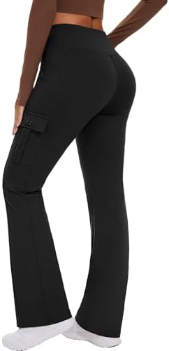 Fleece Lined Flare Pants with 5 Pockets in Black
