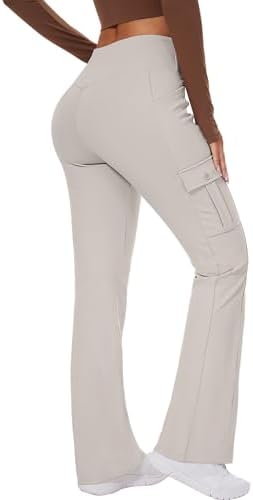 Fleece Lined Flare Pants with 5 Pockets in Khaki
