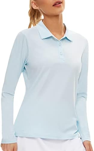 Long Sleeve Golf Polo UPF 50+ in Light Blue