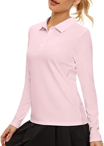 Long Sleeve Golf Polo UPF 50+ in Light Pink