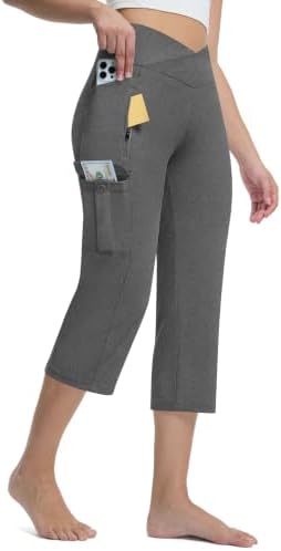 Non-Slip Cargo Capris with 5 Pockets 21" in Heather Grey