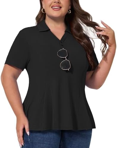 Plus Size Polo with Sunglasses Holder in Black