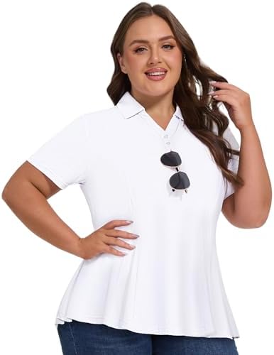 Plus Size Polo with Sunglasses Holder in White