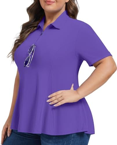 Plus Size Short Sleeve Polo in Dark Purple