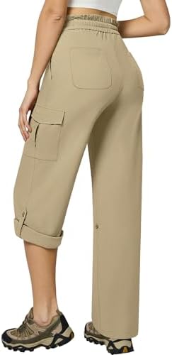 Roll-Up Convertible Cargo Capris with 6 Pockets in Khaki