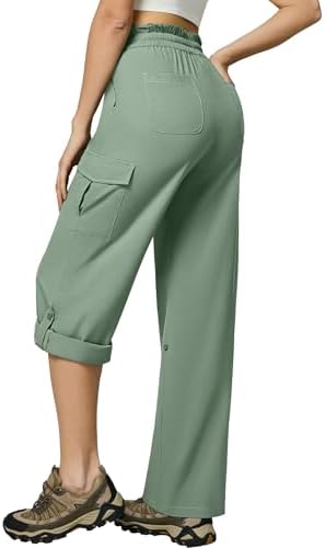 Roll-Up Convertible Cargo Capris with 6 Pockets in Sage Green