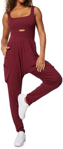 Sleeveless Jumpsuit with Pockets in Wine Red