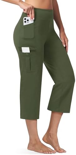 Straight Leg Cargo Capris 21" in Army Green