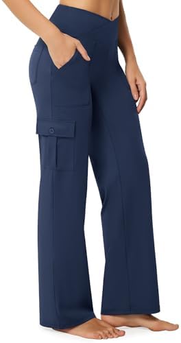 Wide Leg Cargo Pants with 6 Pockets in Dark Blue, Tall length