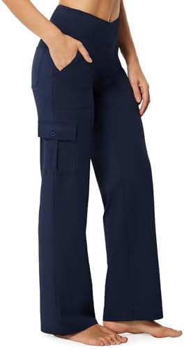 Wide Leg Cargo Pants with 6 Pockets in Dark Blue