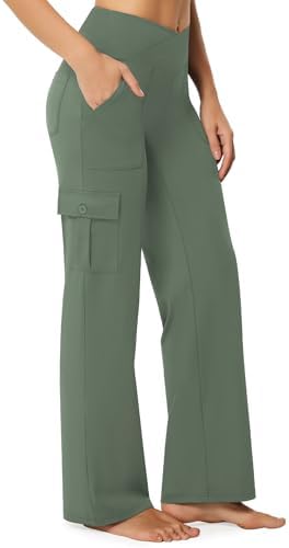 Wide Leg Cargo Pants with 6 Pockets in Grey Sage